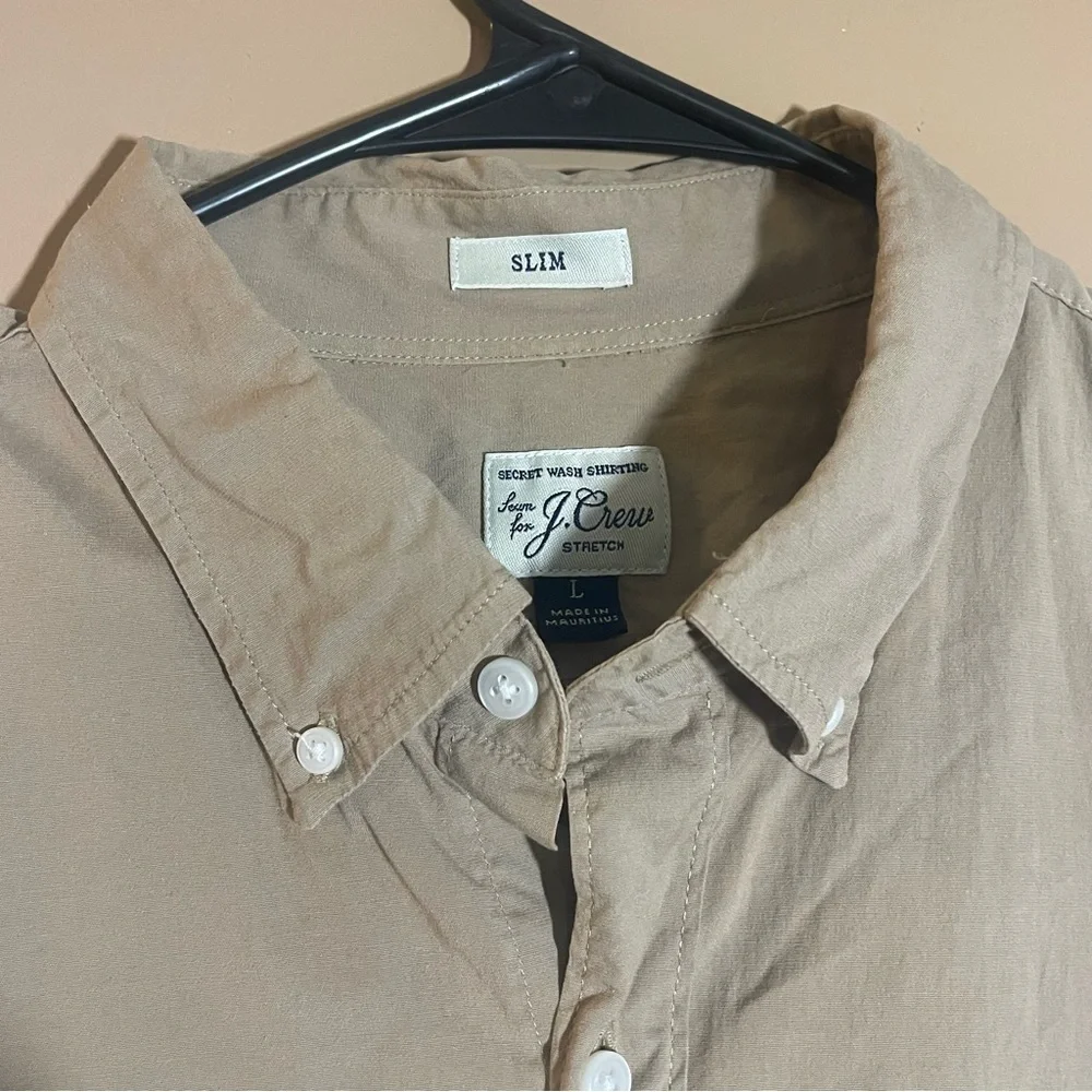 J. Crew Men's Tan button up shirt size L slim